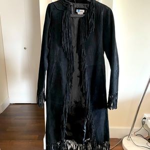 Amazing vintage fringe black suede leather duster